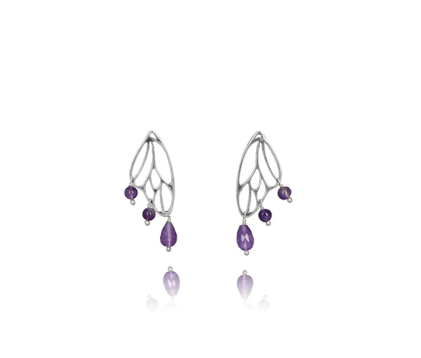 Aretes Alas de mariposa Mediana｜蝶の羽のピアスM（シルバー・アメジスト・天然石）