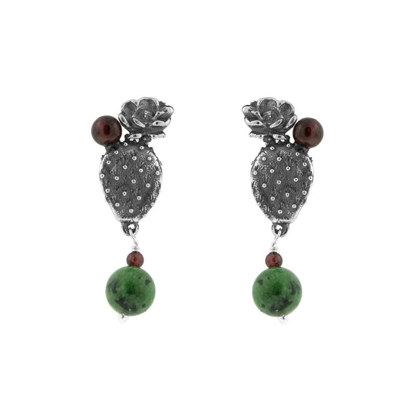 Aretes Flor De Nopal｜ウチワサボテンの花のピアス（シルバー・ルビーインゾイサイト・天然石）