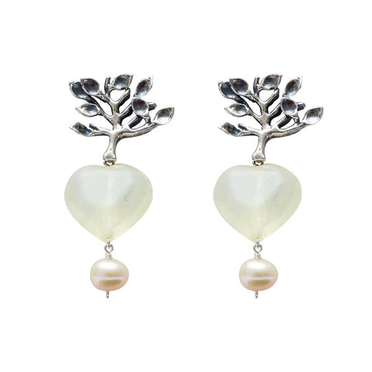 Aretes Árbol de Cuarzo Limón｜生命の木のピアス（シルバー・レモンクオーツ・天然石）