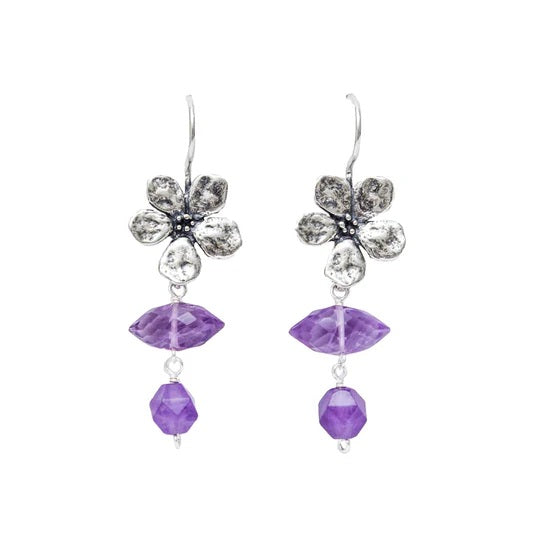 Aretes Flor｜桜の花のピアス（シルバー・アメジスト・カイヤナイト・天然石）