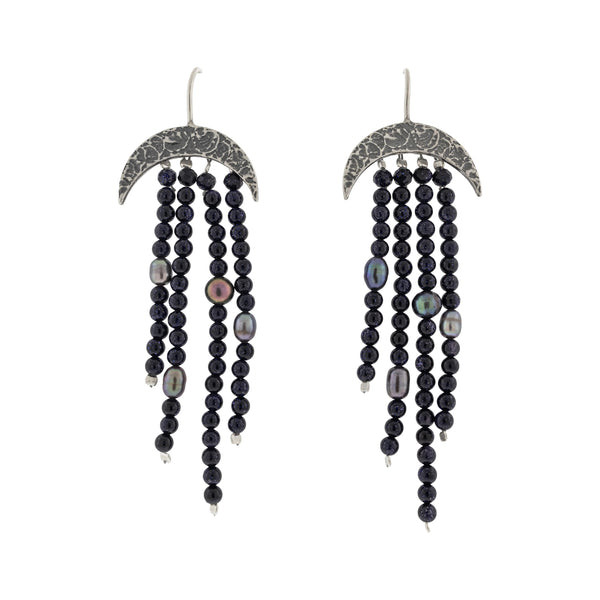 Aretes Luna oscura｜三日月のピアス（シルバー｜ブルーアベンチュリン｜天然石）