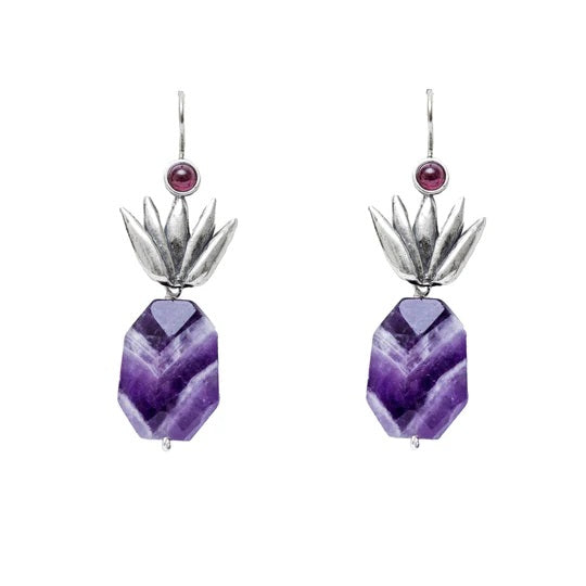 Aretes Agave Amatista Rectángulo｜アガベとシェブロンアメジストのピアス（シルバー・アメジスト・天然石）