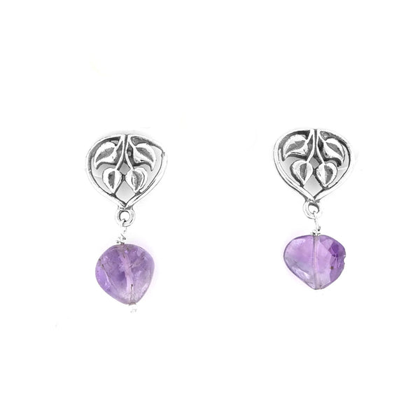ARETES AMOR NATURALEZA｜葉のハートピアス（シルバー・アメジスト・天然石）