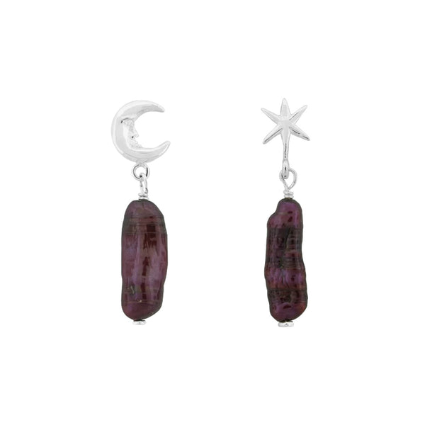 ARETES LUNA Y ESTRELLA｜星と月のアシンメトリーピアス（シルバー・パール・天然石）