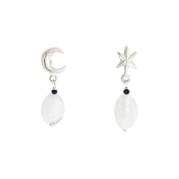 Aretes Luna y Estrella3｜星と月のアシンメトリーピアス（シルバー・ムーンストーン・天然石）