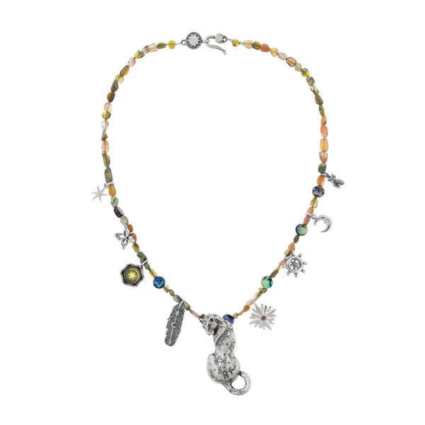 Collar Jaguar invencible con charms｜『CITLALI姫の物語』ジャガーのネックレス（シルバー・オパール・天然石）