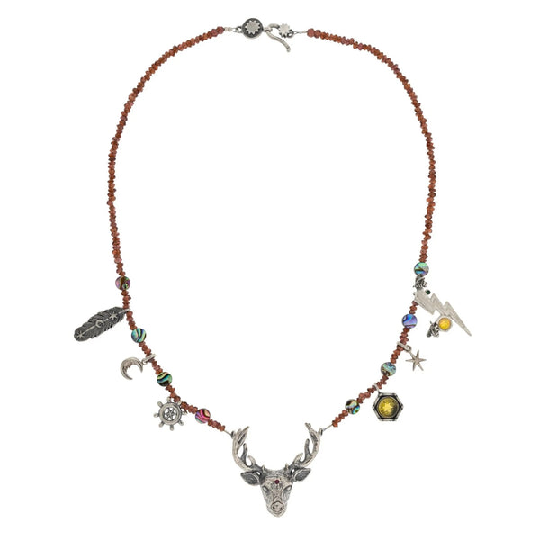 Collar Venado Sereno｜『CITLALI姫の物語』シカのネックレス（シルバー・ガーネット・天然石）