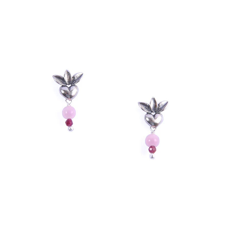 ARETES CORAZÓN MINI HOJAS｜三つ葉とハートのミニピアス（シルバー・インカローズ・天然石）