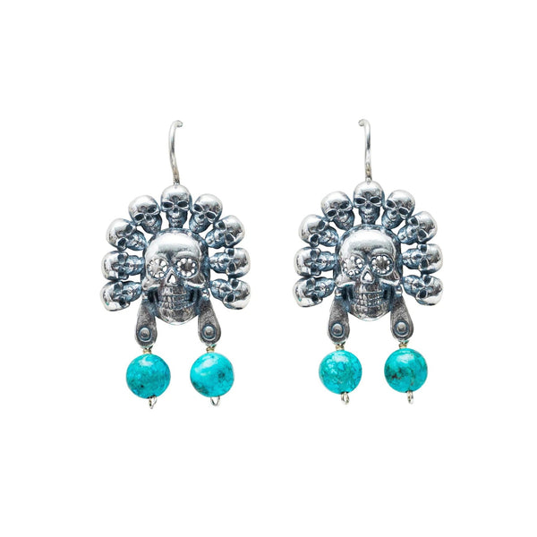 Aretes Sabiduría｜カラベラとターコイズのフックピアス（シルバー・ターコイズ・天然石）