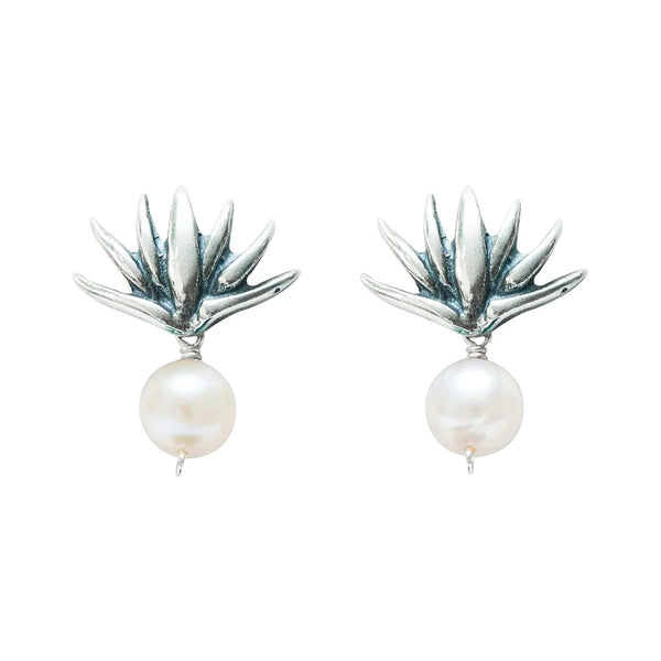 Aretes Agave Blanco Mediana｜アガベとパールのピアス（シルバー・パール・天然石）