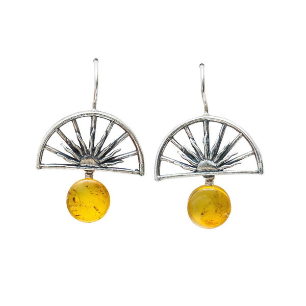 Aretes Rayito de Sol｜太陽とアンバーのピアス（シルバー・アンバー・天然石）