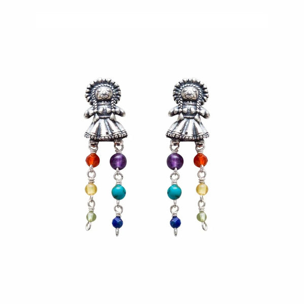 Aretes Muñeca Mini Alegre｜マリア人形のピアス（シルバー・天然石）