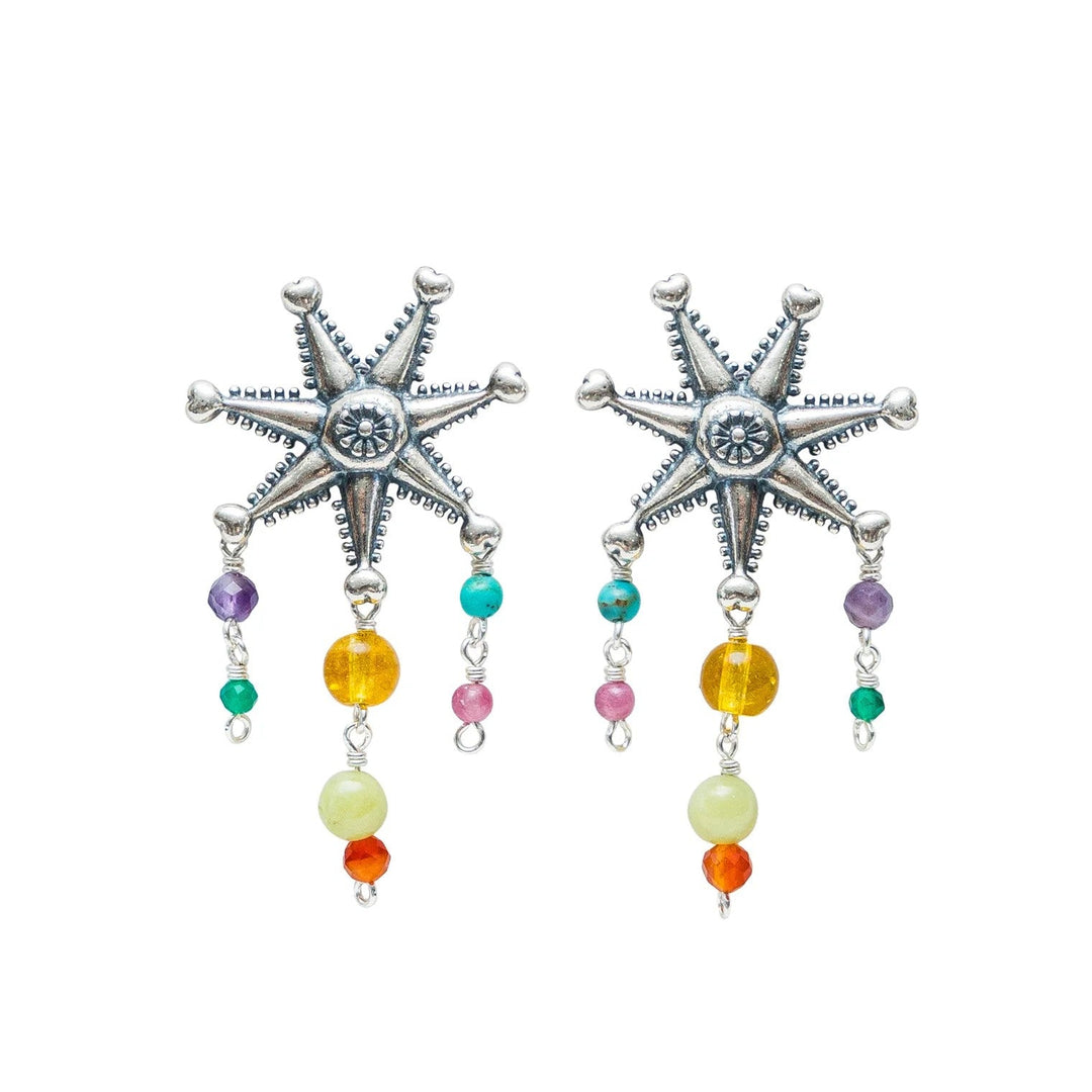 Aretes Mucha Fiesta Colorida｜ピニャータと天然石のピアス（シルバー