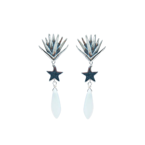 Aretes Estrella y Espina｜アガベ＆ヘマタイト＆チェコビーズのピアス（シルバー・ヘマタイト・天然石）