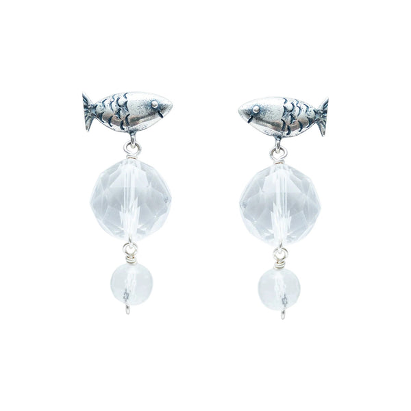 Aretes Aguas de Cristal｜小魚とカットクリスタルのピアス（シルバー・水晶・天然石）