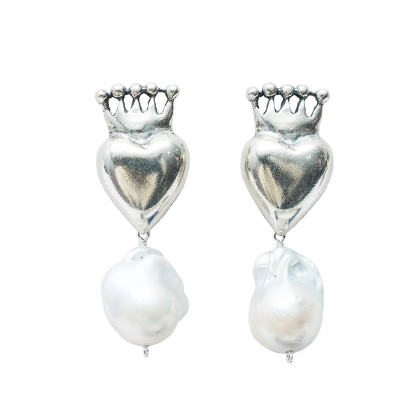Aretes Corazón Corona Perla Barroca｜コラソンとバロックパールのピアス（シルバー・パール・天然石）