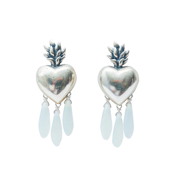 Aretes Corazón del Mictlán｜コラソンとチェコビーズのピアス（シルバー・ビーズ・天然石）