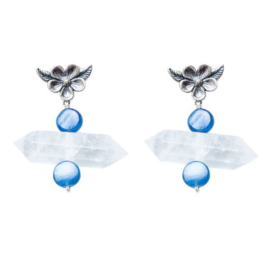 Aretes Flor de Cianita｜ダブルポイントクオーツのピアス（シルバー・クオーツ・天然石）