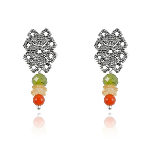 ARETES FLOR AMUZGOS CH.｜民族モチーフピアス（シルバー・アンバー・天然石）