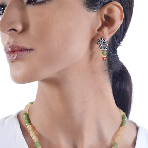 ARETES FLOR AMUZGOS CH.｜民族モチーフピアス（シルバー・アンバー・天然石）