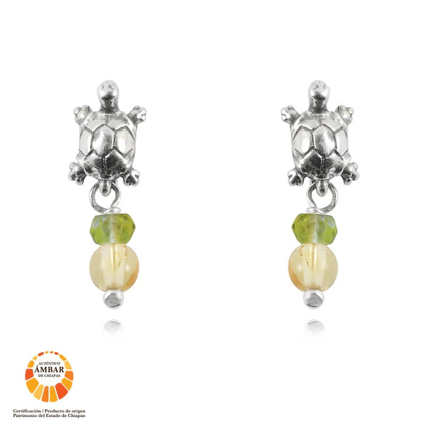 ARETES TORTUGA MINI｜カメのミニピアス（シルバー・ペリドット・天然石）