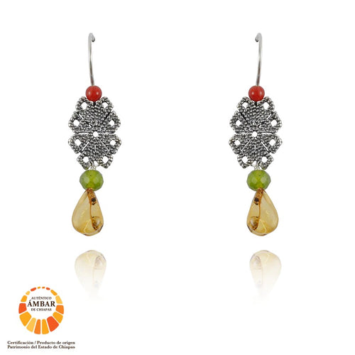 ARETES AMUZGO CH.｜民族モチーフピアス（シルバー・アンバー・天然石）