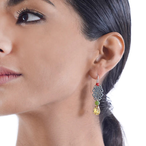 ARETES AMUZGO CH.｜民族モチーフピアス（シルバー・アンバー・天然石）