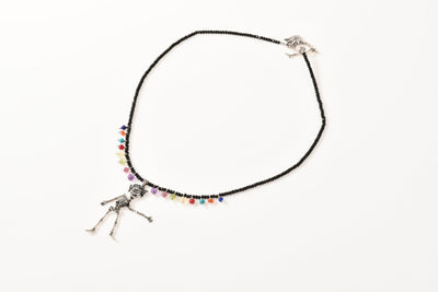 Collar Calaca Dama con flores｜婦人スカルのネックレス（シルバー・ブラックスピネル・天然石）
