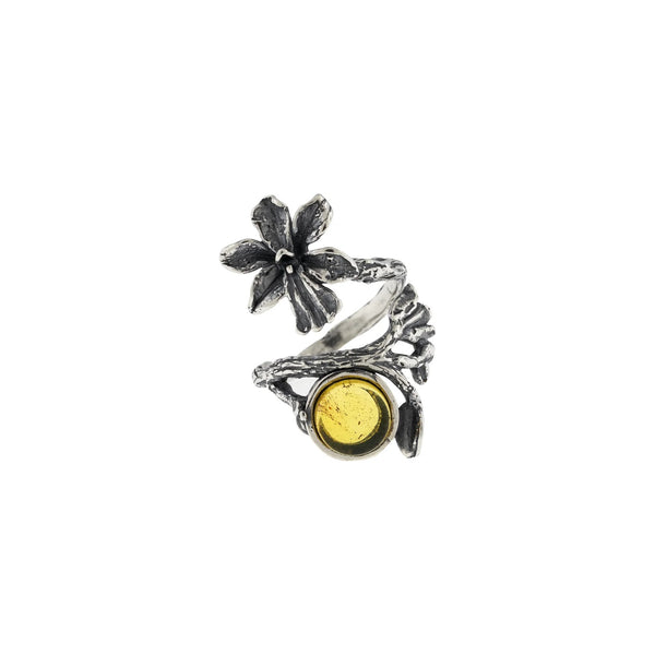 Anillo Venus Generosa｜蘭の花とアンバーのリング（シルバー・アンバー・天然石）