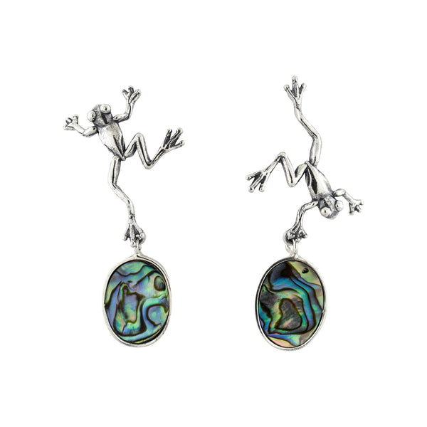 Aretes ranitas alegres｜カエルのアシンメトリーピアス（シルバー・シェル・天然石）