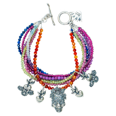 Pulsera Anturio Calavera｜スカル＆ハートの8連ブレスレット（シルバー・マルチカラーストーン・天然石）