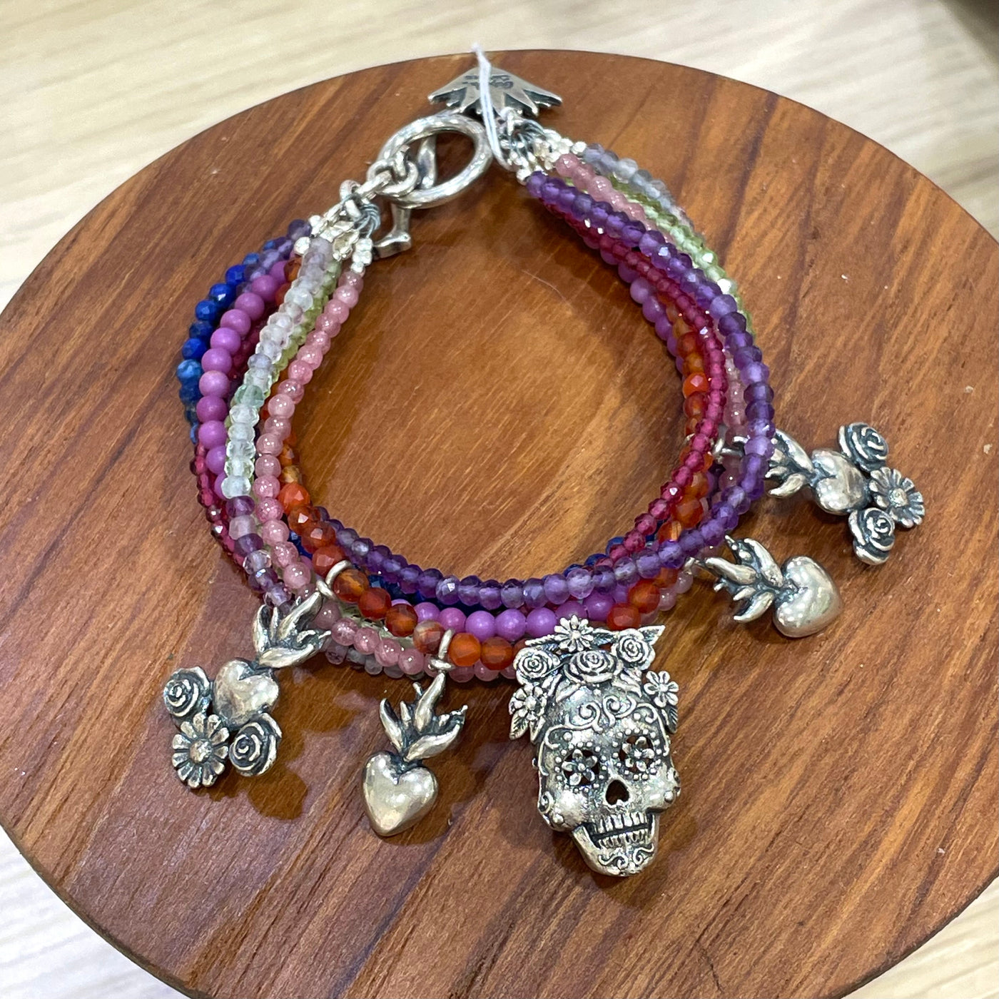 Pulsera Anturio Calavera｜スカル＆ハートの8連ブレスレット（シルバー・マルチカラーストーン・天然石）