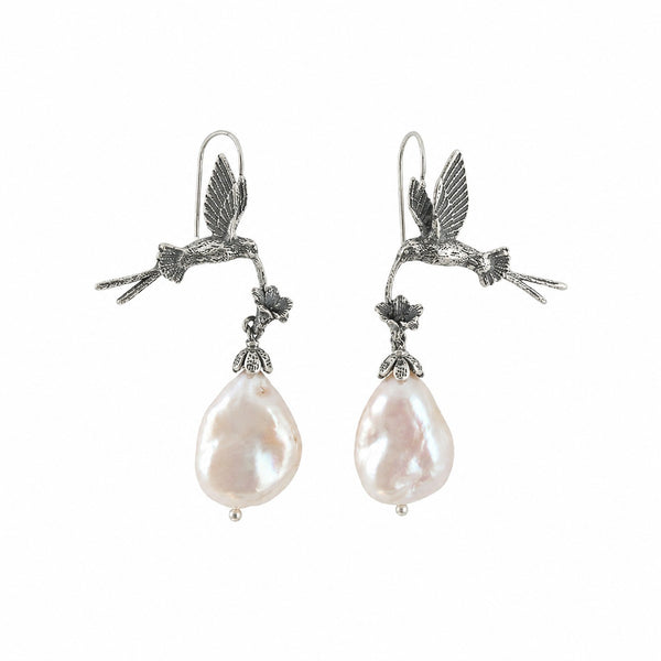 Aretes colibrí colas｜ハチドリのフックピアス（シルバー・パール・ターコイズ・天然石）