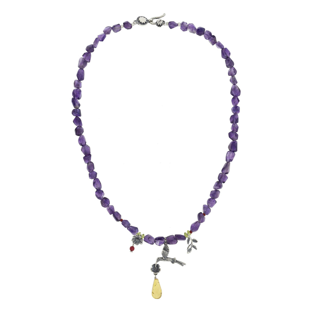 Collar colibrí mediano｜ハチドリとアンバーのネックレス（シルバー