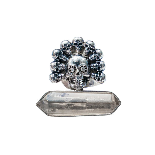 Anillo Cuarzo doble punta con Cráneo｜スカルとスモーキークオーツのリング（シルバー・スモーキークオーツ・天然石）