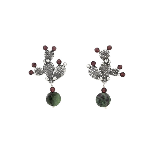 Aretes Nopales｜サボテンのピアス（シルバー・ルビーインゾイサイト・天然石）