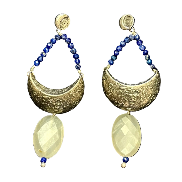 Aretes Luna｜三日月のピアス（シルバー・ラブラドライト・天然石）