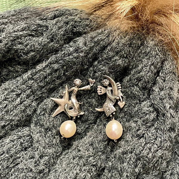 Aretes El Niño y La Niña｜男の子＆女の子のアシンメトリーピアス（シルバー・パール・天然石）