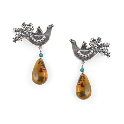 Aretes Ave Plumosa Ch.｜クジャクのピアス（シルバー・アンバー・天然石）