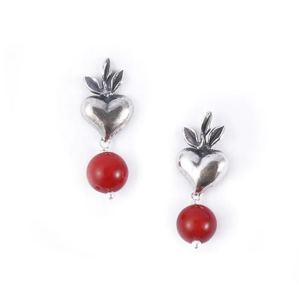 Aretes Corazon Helecho｜ハートのピアス（シルバー・コーラル・天然石）
