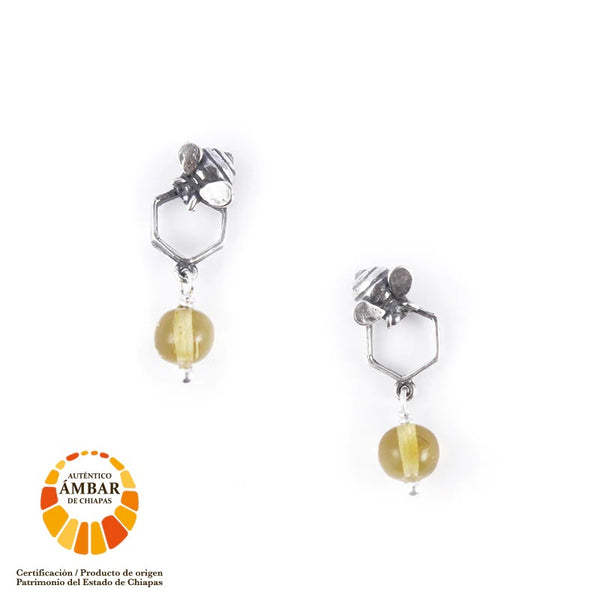 Aretes Panal Sencillo Una Camara｜ハニカムのピアス（シルバー・アンバー・天然石）
