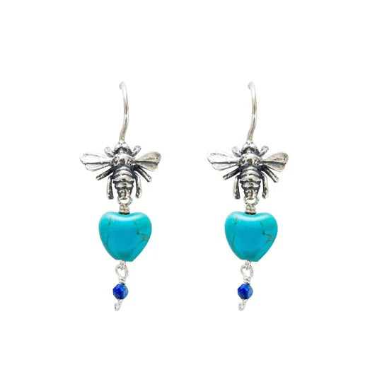 Aretes Abejita Azul｜ミツバチのピアス（シルバー・ターコイズ・天然石）