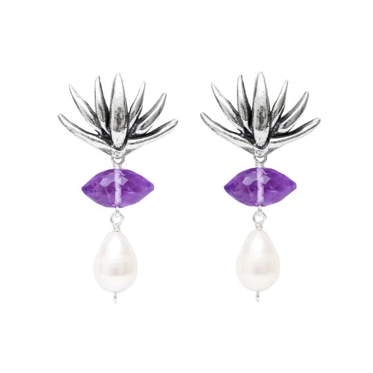 Aretes Agave Chico Amatista｜アガベのピアス（シルバー・パール・アメジスト・天然石）