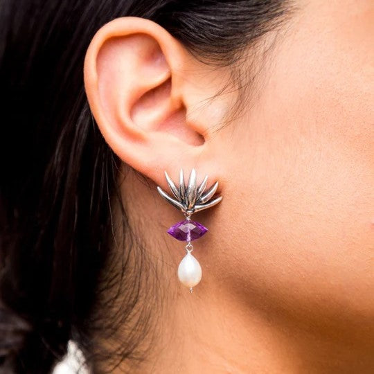 Aretes Agave Chico Amatista｜アガベのピアス（シルバー