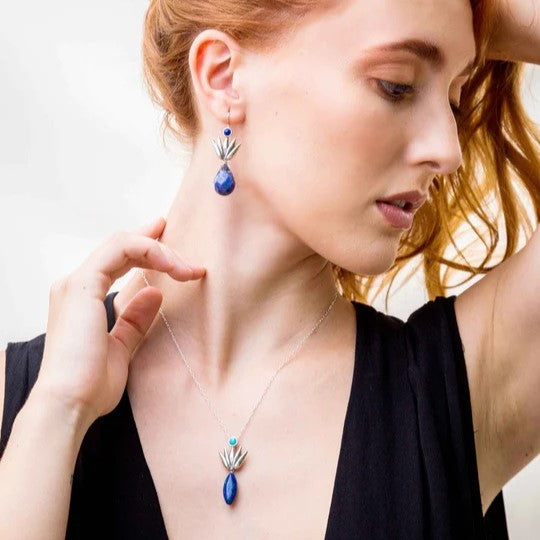 Aretes Agave Gota Azul｜アガベのピアス（シルバー・ソーダライト・天然石）