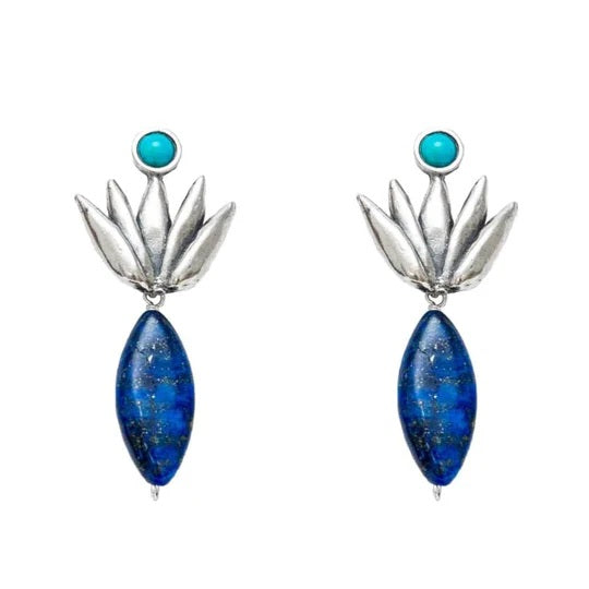 Aretes Agave Luz de Noche｜アガベのピアス（シルバー・ラピスラズリ・天然石）