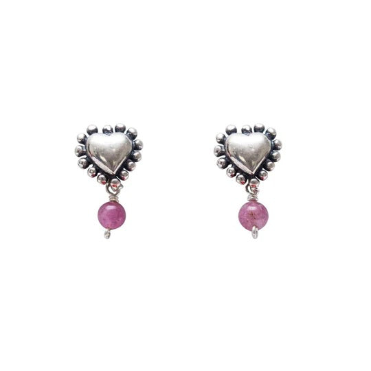 Aretes Corazón con Puntos Rosa｜ハートのピアス（シルバー・トルマリン・天然石）