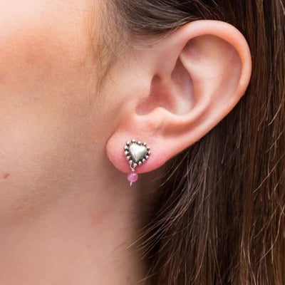 Aretes Corazón con Puntos Rosa｜ハートのピアス（シルバー・トルマリン・天然石）