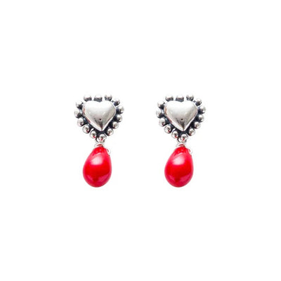 Aretes Corazón Puntos Gota Coral｜ハートのピアス（シルバー・コーラル・天然石）