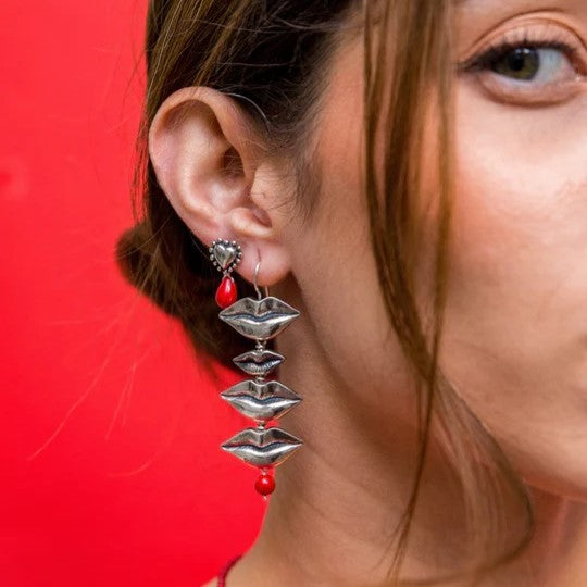 Aretes Corazón Puntos Gota Coral｜ハートのピアス（シルバー・コーラル・天然石）